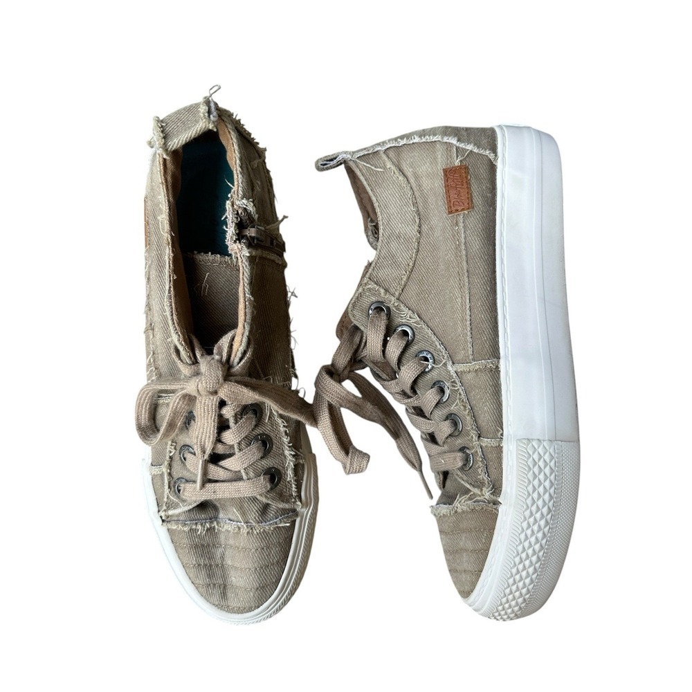 Blowfish Malibu Sneakers Shoes Women's 8.5 Distressed Canvas Zipper Lace Beige